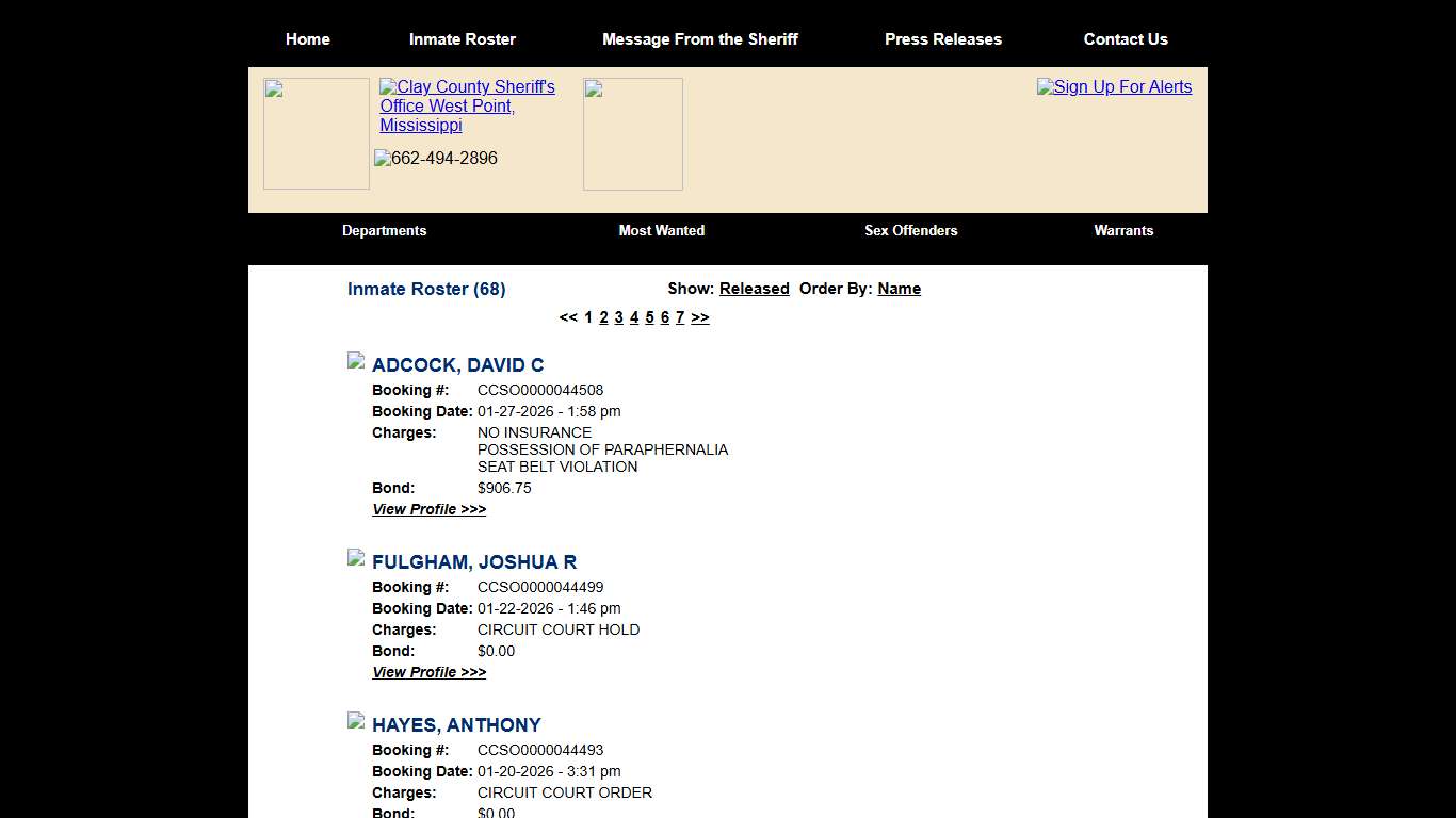 Inmate Roster - Current Inmates Booking Date Descending - Clay County Sheriff's Office