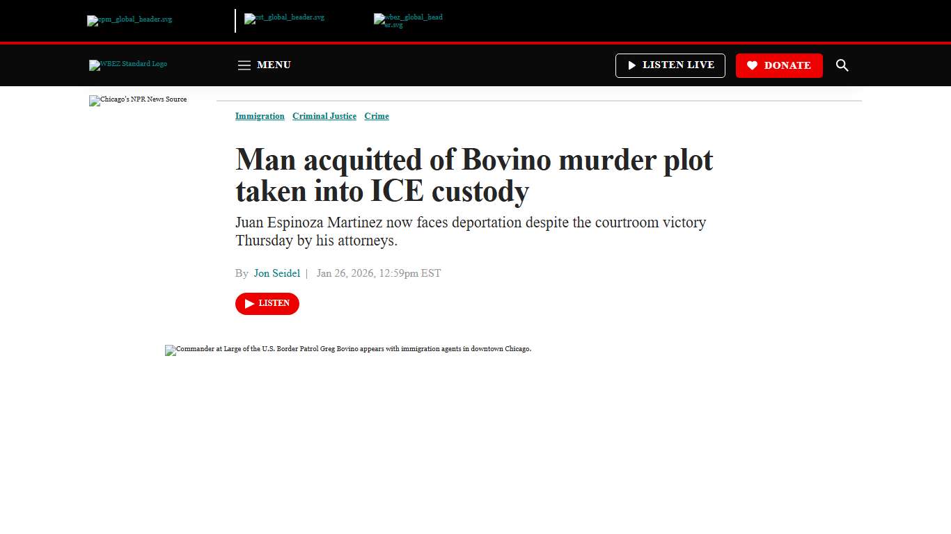 Man acquitted of Bovino murder plot taken into ICE custody - WBEZ Chicago